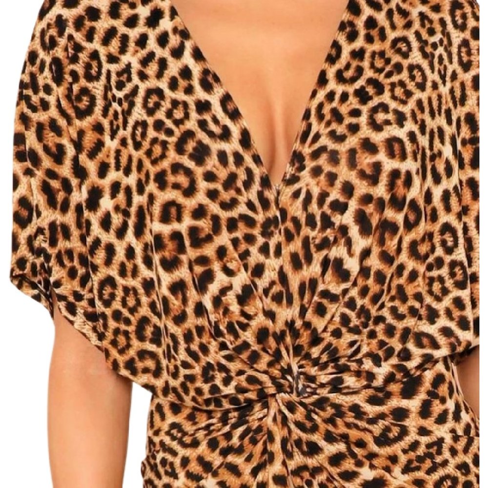 NWOT Twist Front Slit Hem Leopard Kimono Dress